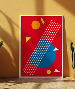 Formas geométricas abstractas con colores y líneas audaces