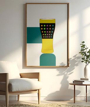 Colorful abstract illustration of a pint glass with dotted pattern