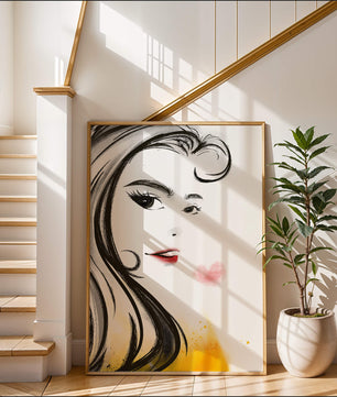 Dibujo de retrato elegante con labios rojos y motivo de corazón
