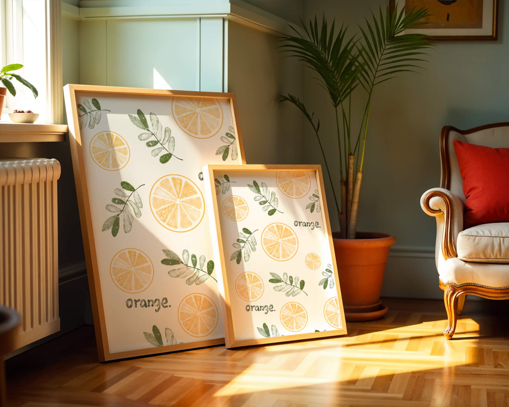 Motif avec des tranches d’orange et des feuilles vertes