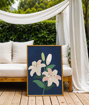 Elegante Lilien auf dunklem Blau