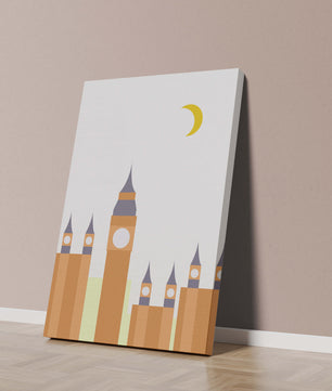 Ilustración minimalista de un icónico reloj con luna creciente