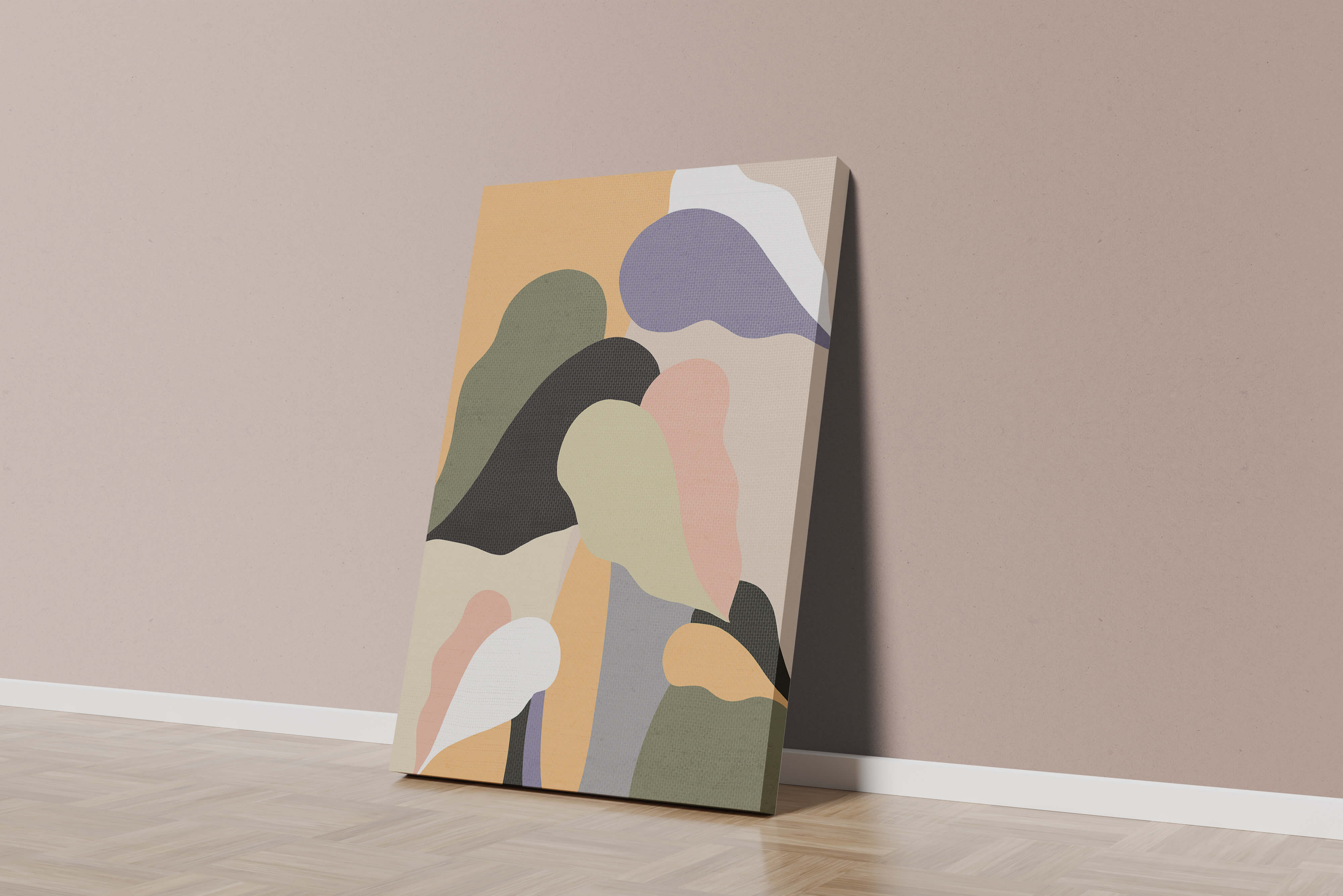 Abstract organic shapes in pastel colors with textured background