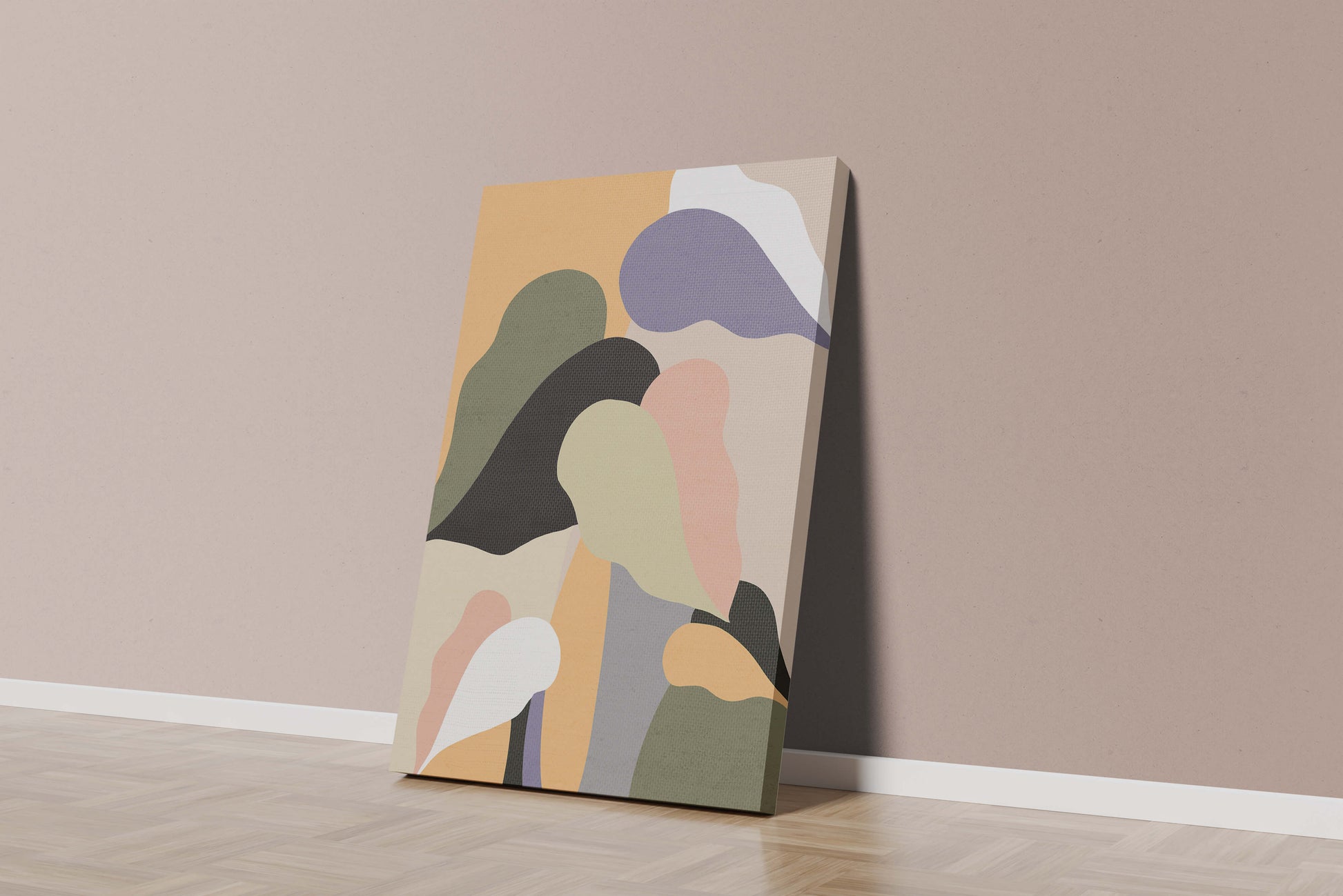 Abstract organic shapes in pastel colors with textured background