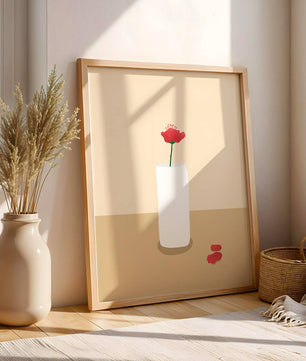 Minimalist Red Flower in White Vase on Beige Background - Mi tienda