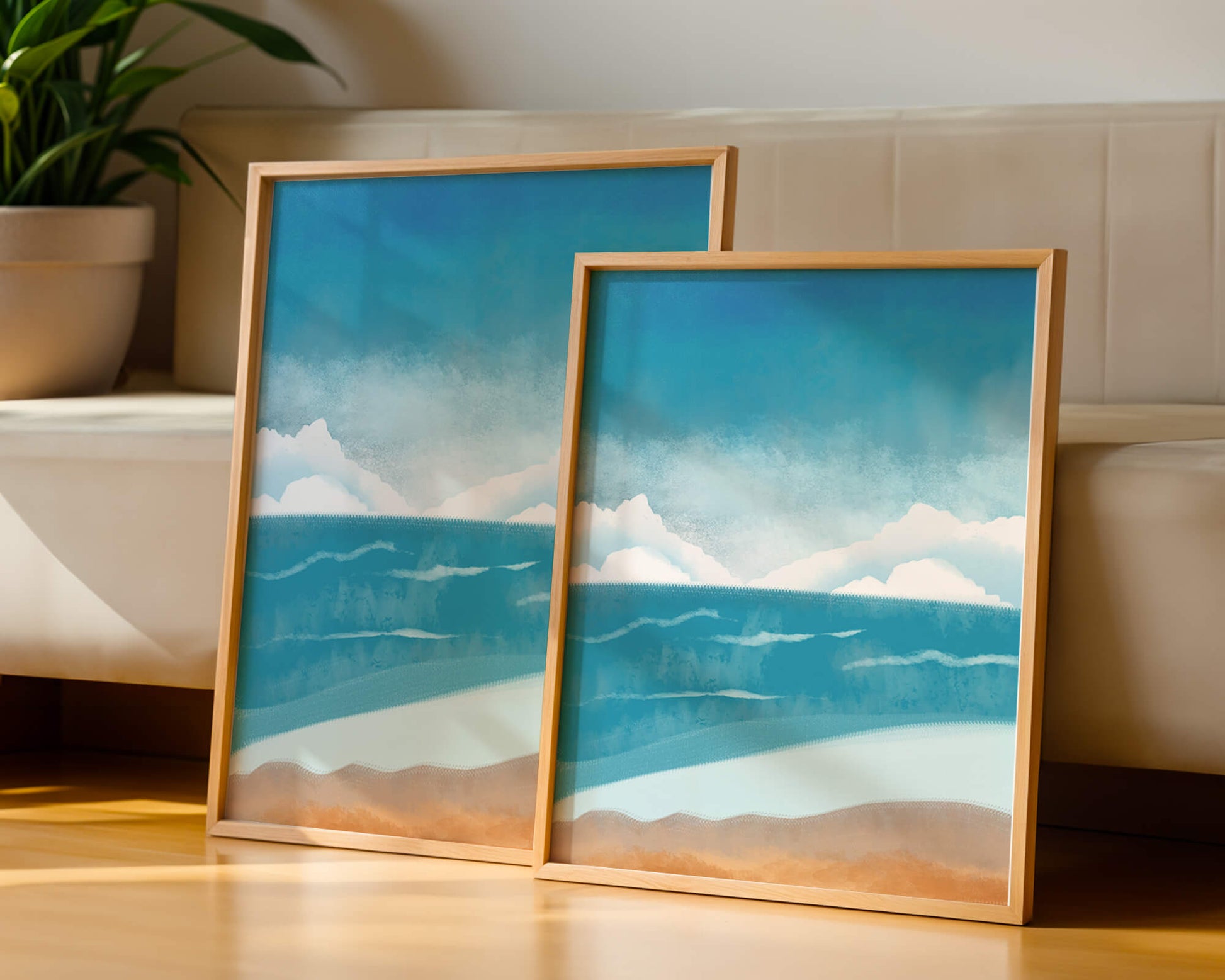 Calming Ocean Shoreline with Blue Sky and Gentle Waves
