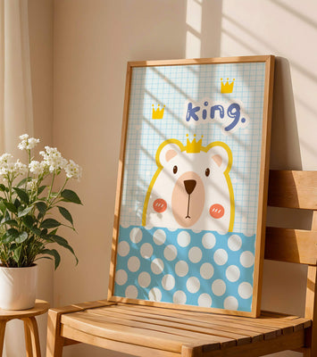 Adorable bear illustration with crown and playful text