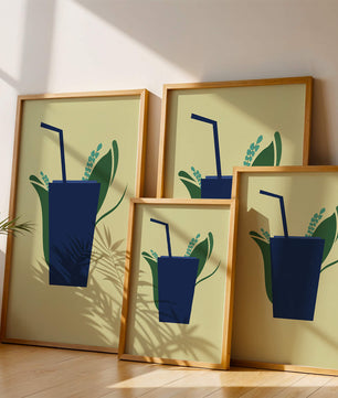 Ilustración de bebida de café moderna con elementos botánicos