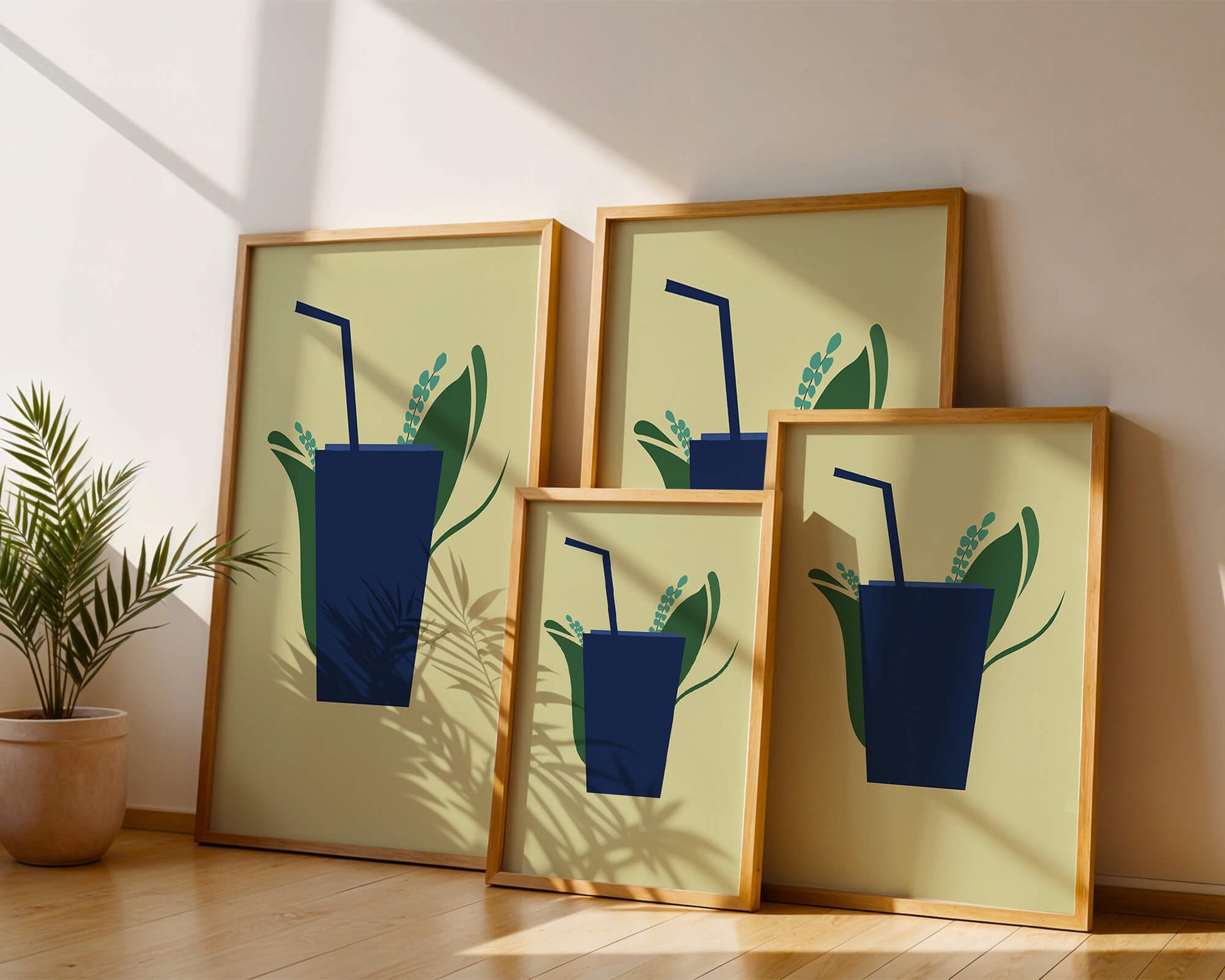 Modern cafe drink illustration with botanical elements