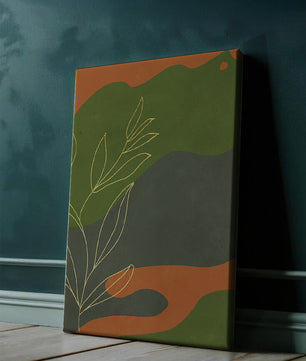 Abstrakte botanische Kunst mit Goldblatt auf buntem Hintergrund