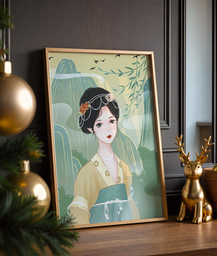 Traditional Asian Art Featuring Woman with Jewel Embellishments