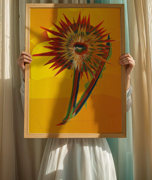 Abstract vibrant sunflower art with dynamic geometric shapes