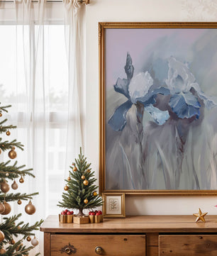 Delicate blue and white floral painting with soft brush strokes