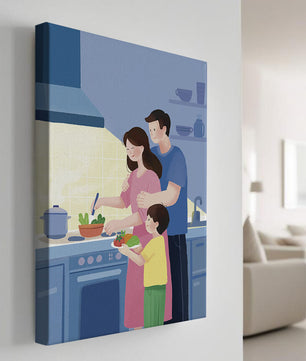 Family Cooking Together in a Modern Kitchen