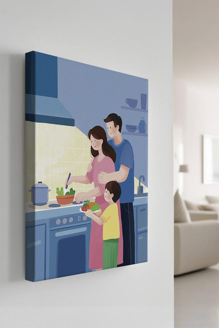 Family Cooking Together in a Modern Kitchen