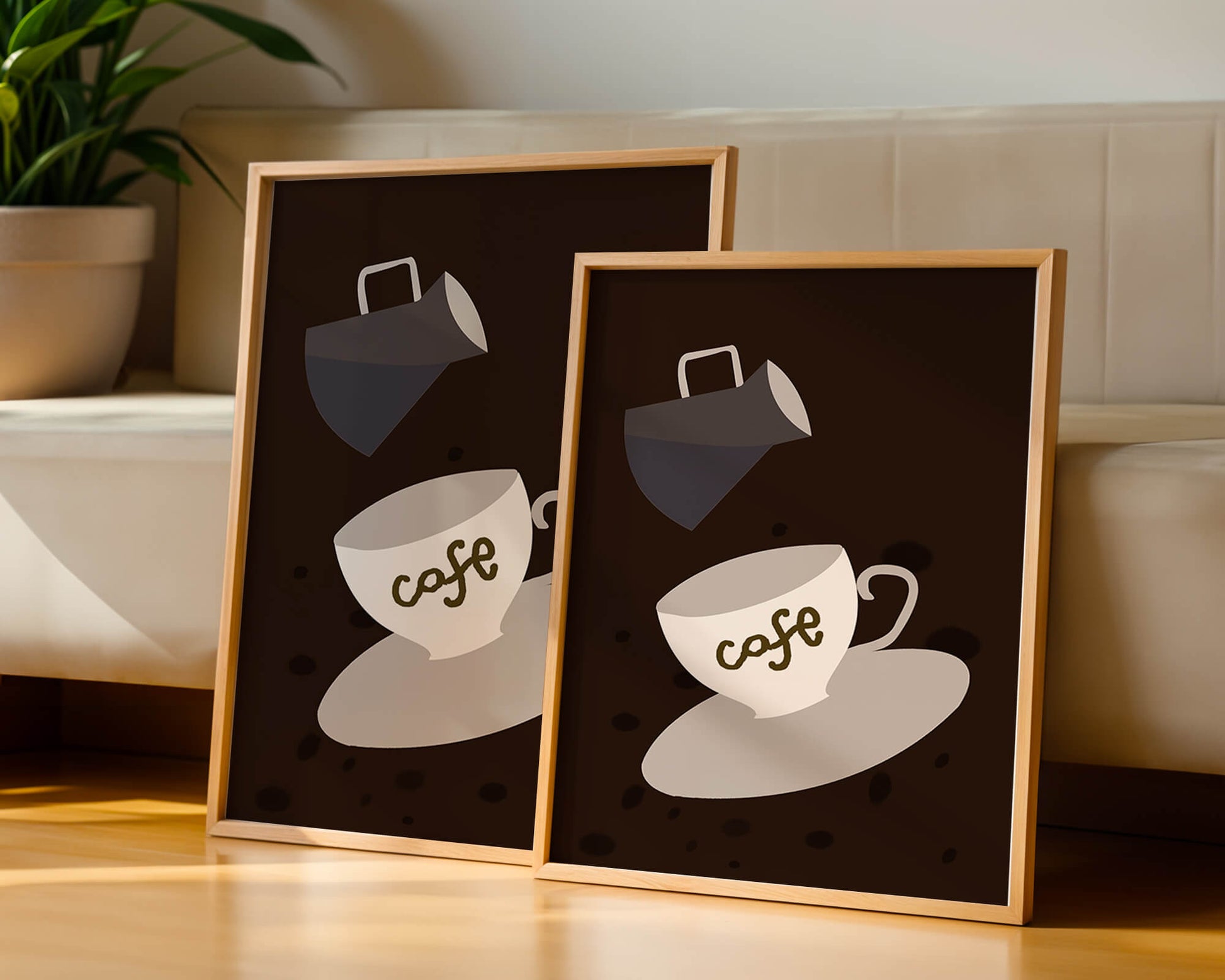 Minimalist coffee cup with pouring pot on dark background