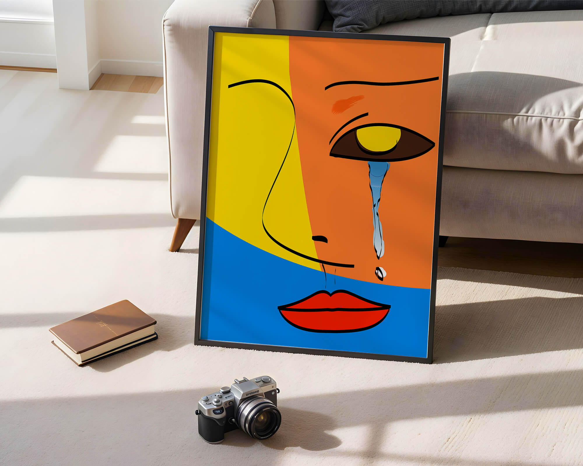 Colorful abstract face art with tear in modern style