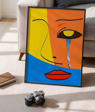Colorido arte de rostro abstracto con lágrima en estilo moderno