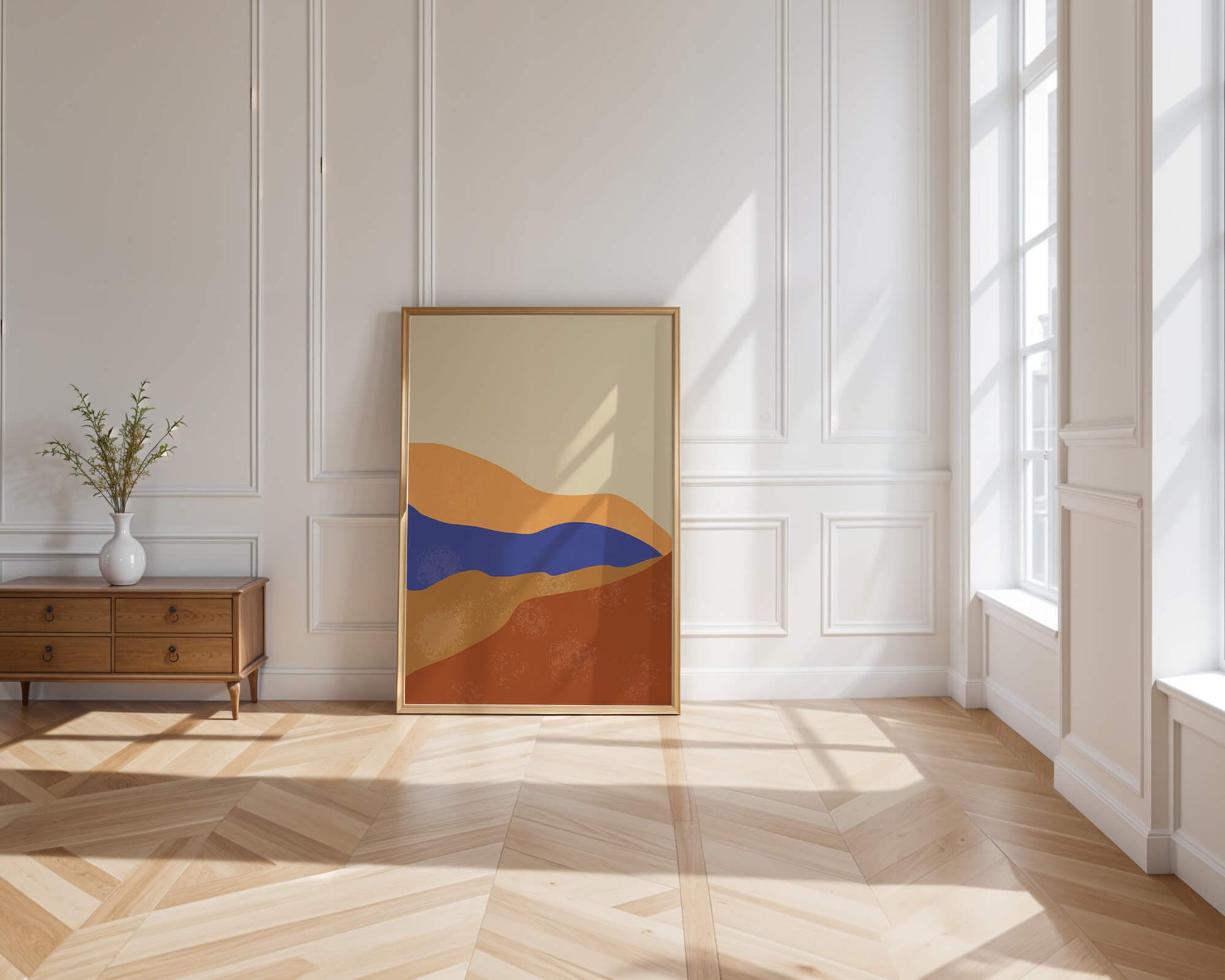 Paisaje abstracto con olas coloridas y bordes audaces