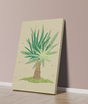 Illustrated tropical yucca plant with a textured background