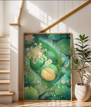 Scène aquatique luxuriante avec des fleurs de lotus et des feuilles vertes