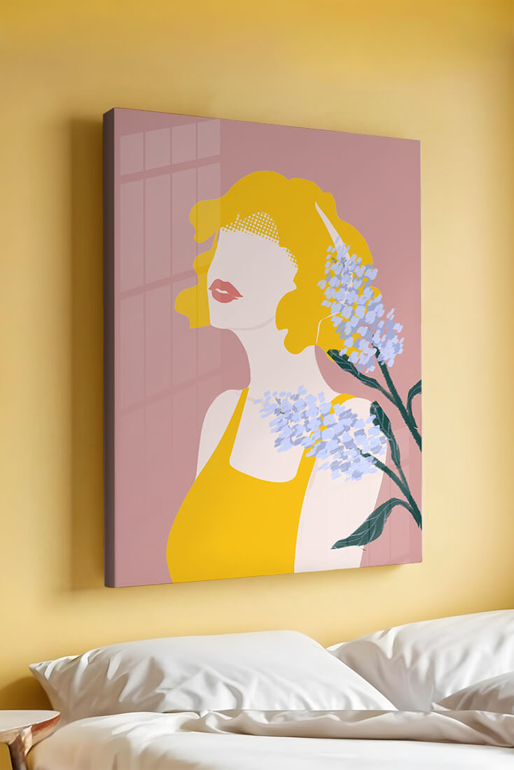 Abstract Portrait with Yellow and Lavender Accents