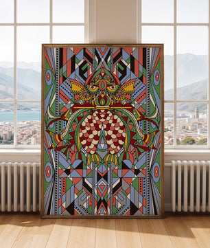 Colorful Geometric Pattern with Symmetrical Design and Abstract Motif