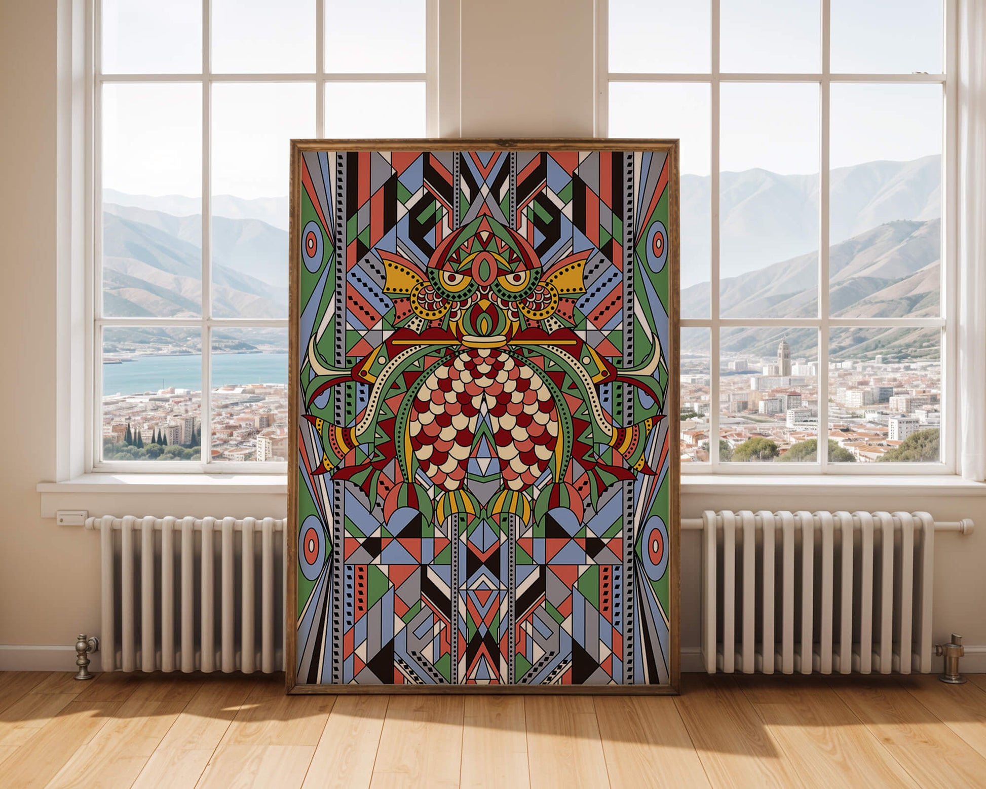 Colorful Geometric Pattern with Symmetrical Design and Abstract Motif