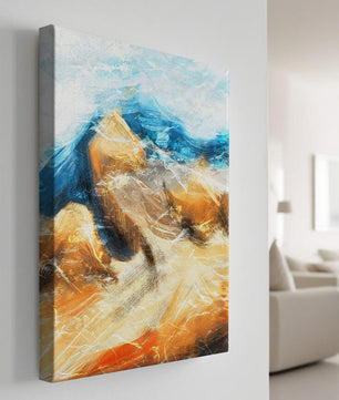 Paisaje abstracto con tonos azules y dorados