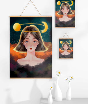 Surreal portrait of a girl with celestial elements