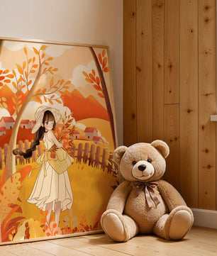 Illustration of a Girl in a Yellow Dress in Autumn Scenery