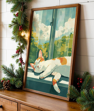 Peaceful Cat Napping by the Window with Sunlit Garden View - Mi tienda