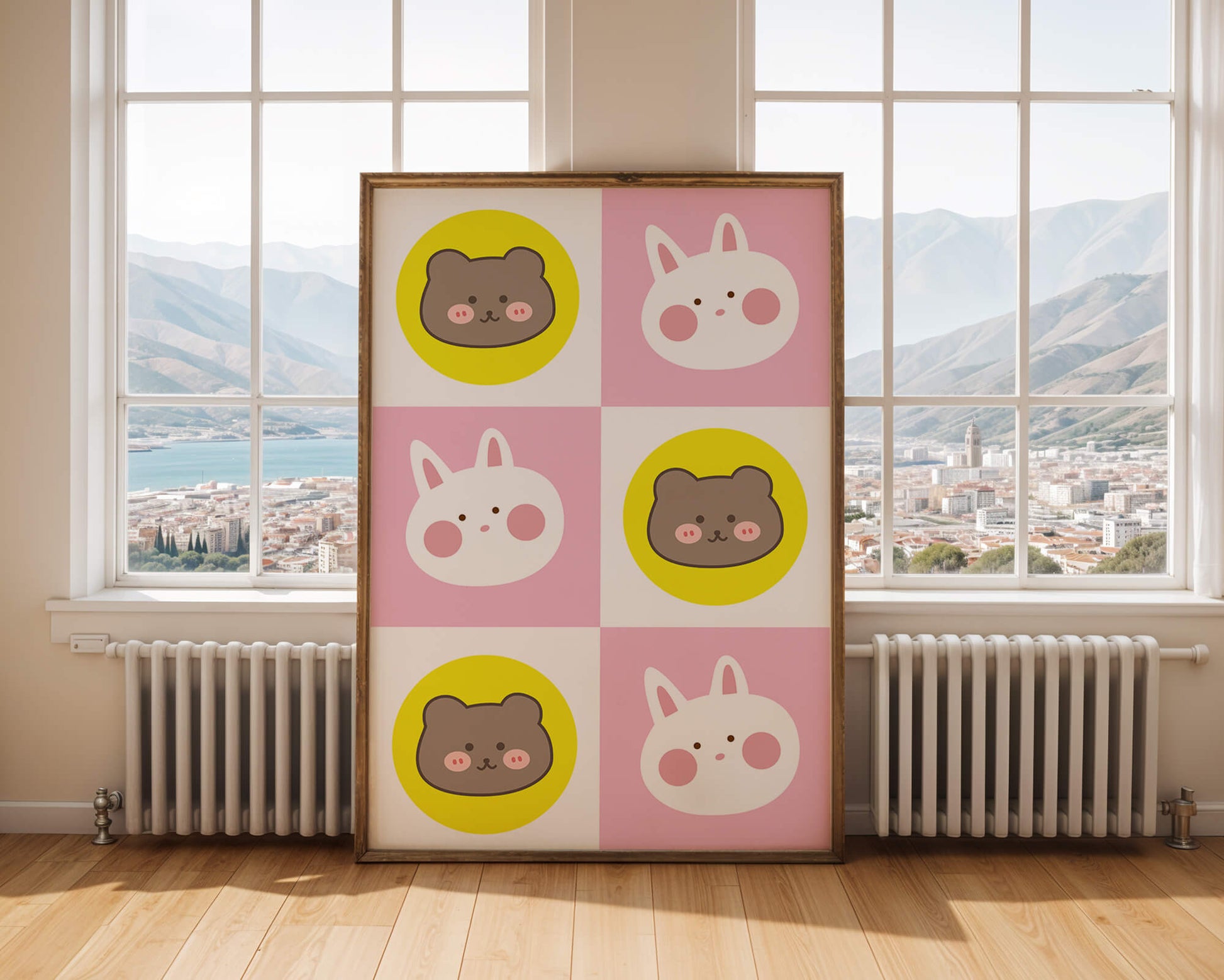 Diseño de patrones de animales juguetones con caras de osos y conejos en colores pastel