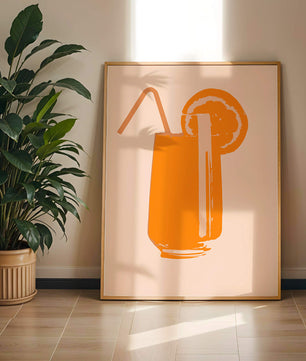 Ilustración de jugo de naranja con pajilla y rodaja de naranja