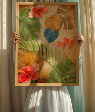 Vibrant tropical leaves and flowers watercolor design