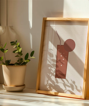 Minimalist Illustration of a Chocolate Drink with Straw and Window Background - Mi tienda