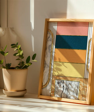 Abstract Geometric Art with Gold and Marble Accents