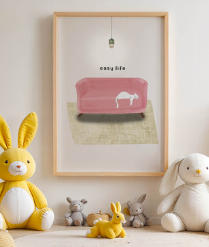 Minimalist Interior with Pink Sofa and Relaxed White Cat