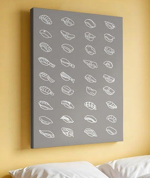 Minimalist sushi sketch illustration with various sushi types