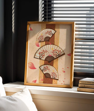 Elegant Japanese Fans with Cherry Blossom Design on Textured Background - Mi tienda