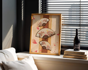 Elegant Japanese Fans with Cherry Blossom Design on Textured Background - Mi tienda