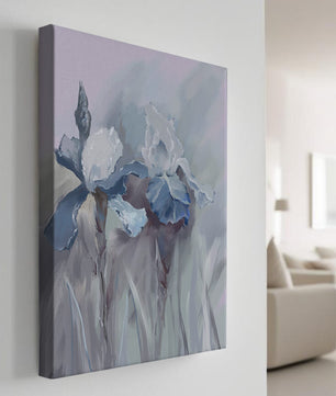Delicate blue and white floral painting with soft brush strokes
