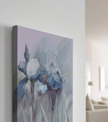 Delicate blue and white floral painting with soft brush strokes