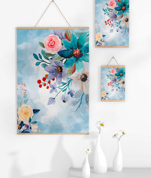 Watercolor floral illustration with vibrant flowers and leaves