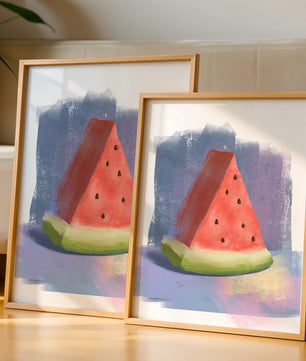 Ilustración en acuarela de una rodaja de sandía con fondo abstracto