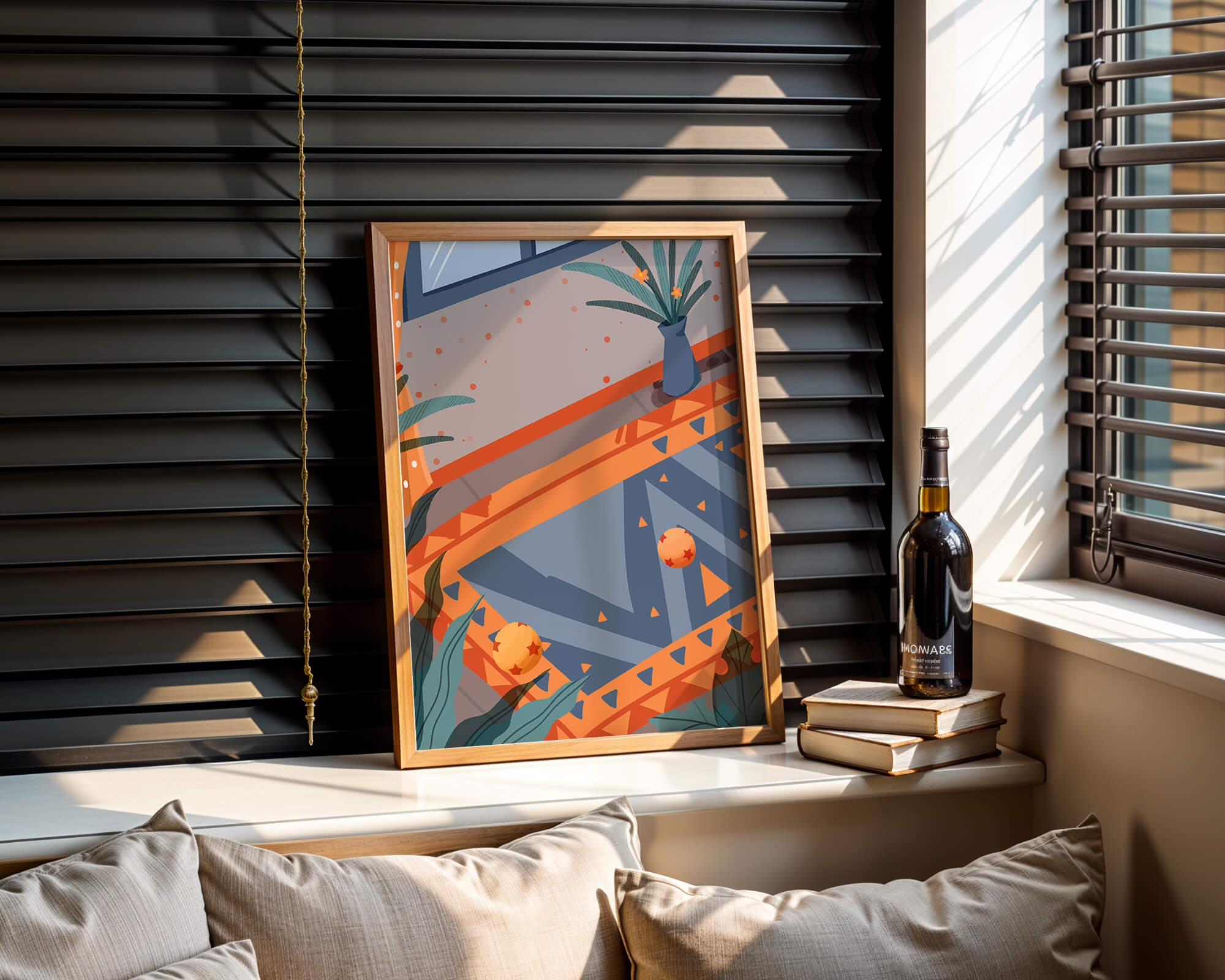 Modern interior with geometric patterns and vibrant colors
