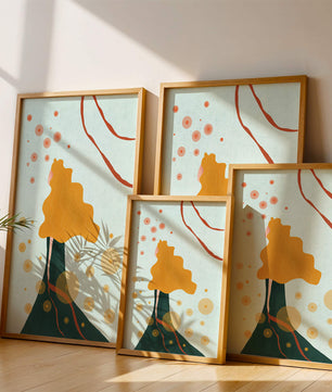 Abstract Portrait of a Woman with Flowing Golden Hair and Geometric Shapes - Mi tienda