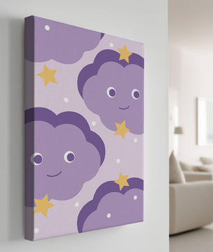 Wunderliches lila Wolken- und Sternenmuster für die Kinderzimmerdekoration