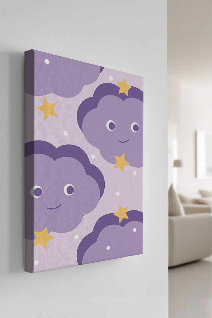 Whimsical purple cloud and star pattern for children's room decor