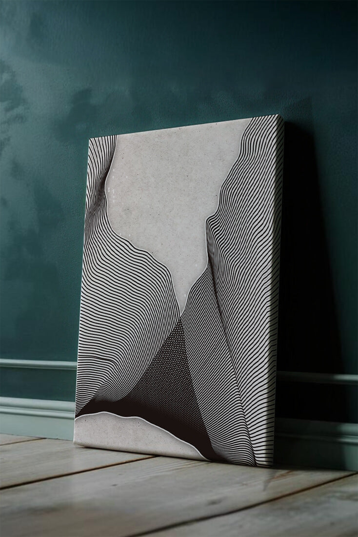 Abstract black and white wave pattern on textured background